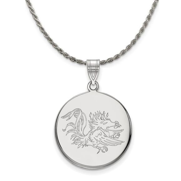 Sterling Silver South Carolina Large Disc Pendant Necklace - 18 Inch